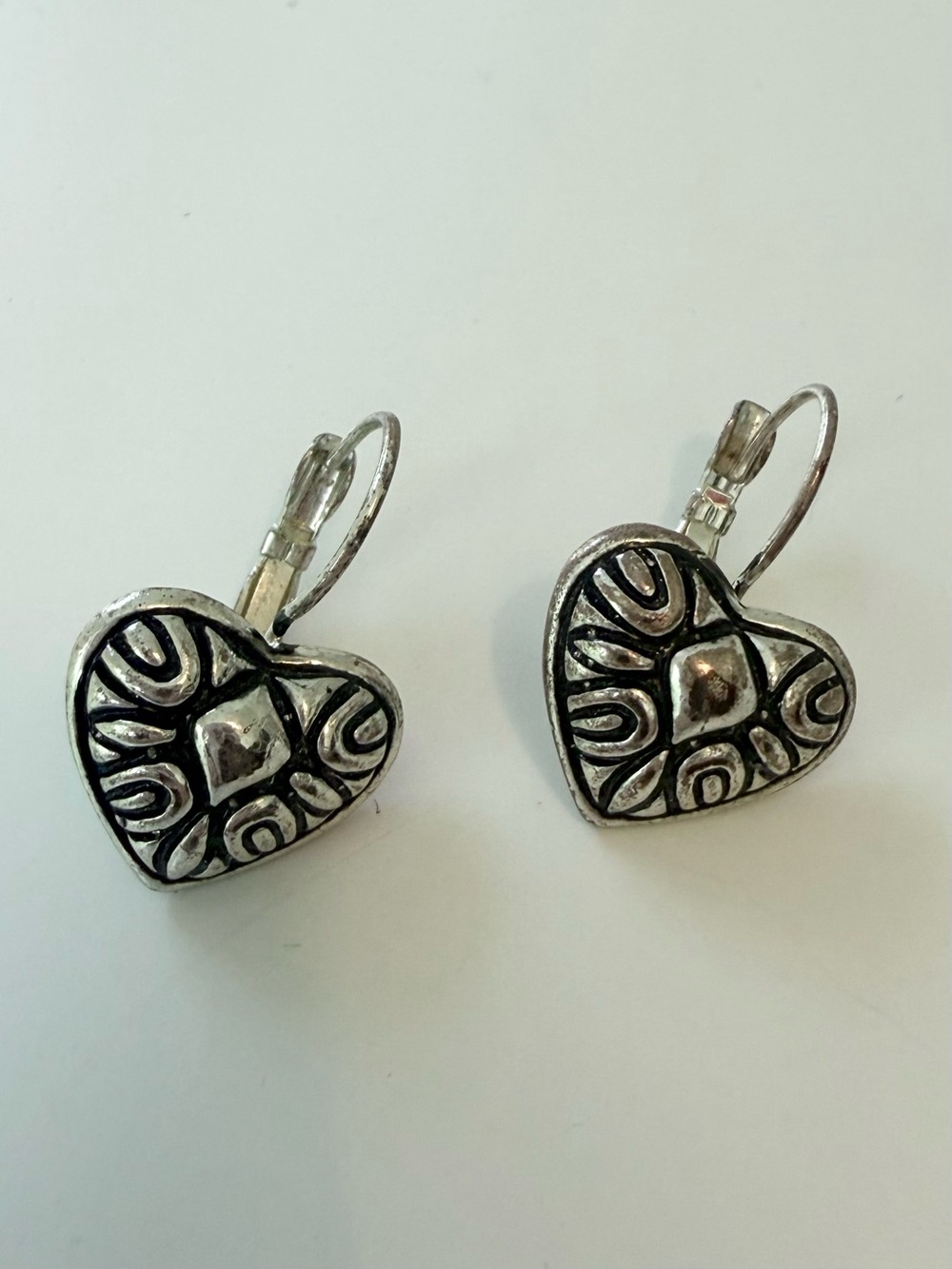 Brighton Silver-Tone Heart Drop Earrings with Engraved Motif